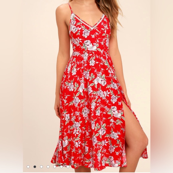 Lulus Dresses & Skirts - Lulus Red Floral Print Midi Dress